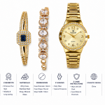 Sveston Women’s Gold-Tone Quartz Watch & Crystal Bracelet Set – 3 Pieces MS Department Store Oman