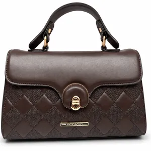 ANGELPOLO Dark Brown Quilted Top-Handle Satchel with Turn-Lock Closure