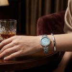 Ceshdun Silver-Tone Women’S Round Wristwatch & Bracelet Set With Blue Dial & Crystal Bezel MS Department Store Oman