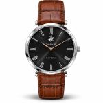 Beverly Hills Polo Club Slim Tech 5 Men's Black Dial Silver-Tone Case Brown Leather Strap Watch