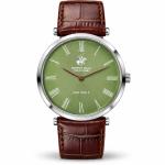 Beverly Hills Polo Club Slim Tech 5 Men's Green Dial Silver-Tone Case Brown Leather Strap Watch