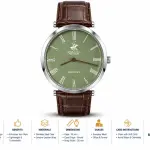 Beverly Hills Polo Club Slim Tech 5 Men's Green Dial Silver-Tone Case Brown Leather Strap Watch