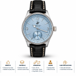 Beverly Hills Polo Club Men's Light Blue Dial Silver-Tone Case Black Leather Strap Watch