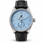 Beverly Hills Polo Club Men's Light Blue Dial Silver-Tone Case Black Leather Strap Watch