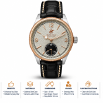 Beverly Hills Polo Club Men's Silver Dial Rose Gold & Silver-Tone Case Black Leather Strap Watch