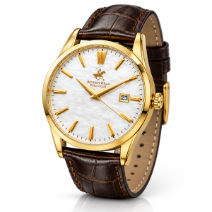Beverly Hills Polo Club Gold Tone Date Watch With Brown Leather Strap MS Department Store Oman