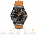 Beverly Hills Polo Club Slim Tech 5 Men's Black & Rose Gold Dial Tan Brown Strap Watch