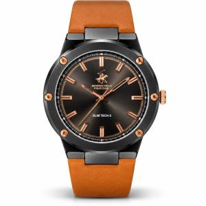 Beverly Hills Polo Club Slim Tech 5 Men's Black & Rose Gold Dial Tan Brown Strap Watch