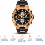 Beverly Hills Polo Club Men's Black Dial Rose Gold & Black Stainless Steel Multifunction Watch