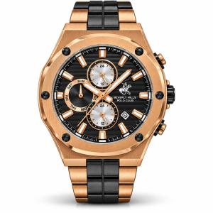 Beverly Hills Polo Club Men's Black Dial Rose Gold & Black Stainless Steel Multifunction Watch