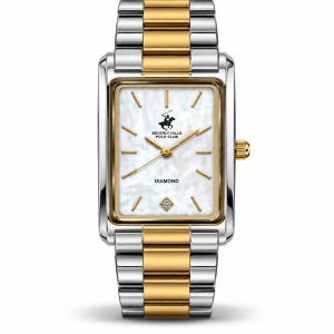 Beverly Hills Polo Club Diamond Women's White Dial Gold & Silver-Tone Rectangular Watch