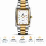 Beverly Hills Polo Club Diamond Women's White Dial Gold & Silver-Tone Rectangular Watch