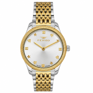 Ferro Women's Two-Tone Stainless Steel Analog Watch with Silver Dial & Gold Fluted Bezel MS Department Store Oman