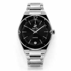 Beverly Hills Polo Club Black Faceted Dial Silver-Tone Diamond Watch MS Department Store Oman