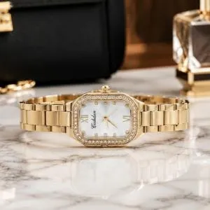 Cesdhun Women'S Gold Stainless Steel Analog Watch With Crystal Bezel MS Department Store Oman