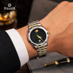 Sveston Two-Tone Couple Watch Set – Black Dial with Silver & Gold Stainless Steel Strap – Assorted MS Department Store Oman