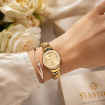 Sveston Plush Women’s Gold-Tone Analog Watch with Crystal Bracelet & Bangle Set MS Department Store Oman