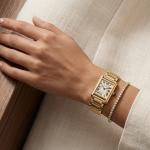 Ceshdun Classic Rectangular Roman Dial Watch & Crystal Bracelet Set-Gold MS Department Store Oman