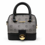 SAT FAT Grey Monogram Dome Satchel with Black Trim & Gold Hardware