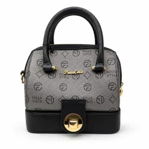 SAT FAT Grey Monogram Dome Satchel with Black Trim & Gold Hardware