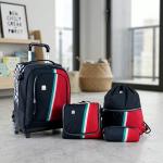 WIRES NEW WHEELS TROLLEY + SHOLDER 18" WITH LUNCH BAG, PENCIL CASE & GYM BAG RED + BLACK