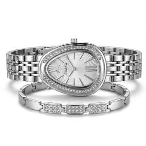 Ceshdun Women’S Silver Tone Teardrop\Egg Quartz Watch Set With Roman Numeral Dial & Crystal Bezel MS Department Store Oman