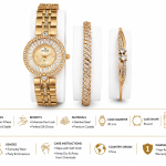 Sveston Rosa Women’s Gold-Tone Crystal Watch & Bracelet Jewelry Set – Assorted MS Department Store Oman