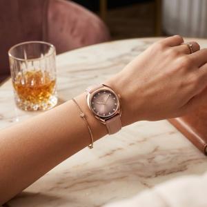 Lee Cooper London Women'S Watch Rose Gold Case With Pastel Pink Leather Strap And Crystal Markers MS Department Store Oman