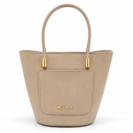 ANGEL POLO Beige Nude Leatherette Bucket Tote Bag with Front Pocket