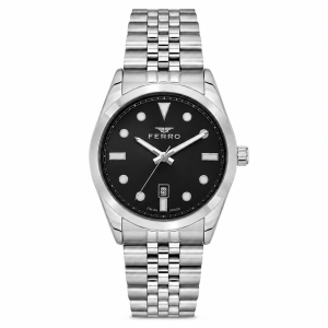 Ferro Women's Stainless Steel Analog Watch with Black Dial & Date Display MS Department Store Oman
