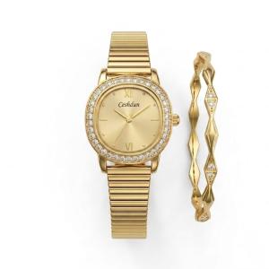 Ceshdun Women’S Gold Tone Quartz Watch Set With Crystal Bezel & Matching Bracelet MS Department Store Oman