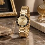 Ceshdun Gold-Tone Women’S Round Wristwatch & Bracelet Set With Champagne Dial & Black Bezel MS Department Store Oman