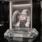 Ceshdun Women’S Silver Tone Square Quartz Watch Set With Pink Dial & Crystal Link Bracelet MS Department Store Oman