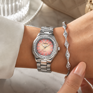 Ceshdun Silver-Tone Women’S Round Wristwatch & Bracelet Set With Pink Dial & Crystal Bezel MS Department Store Oman