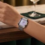 Women'S Watch– Square Lavender Mother Of Pearl Dial Silver Mesh Strap MS Department Store Oman