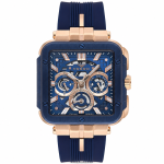 Ferro Men's Skeleton Multifunction Square Watch with Blue Silicone Strap & Rose Gold Case MS Department Store Oman