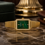 Ceshdun Luxury Green Dial Rectangular Watch & Gold Bracelet Set MS Department Store Oman