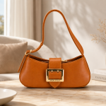 ANGEL POLO Cognac Tan Shoulder Bag with Gold Buckle Accent