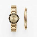Ceshdun Gold-Tone Women’S Round Wristwatch & Bracelet Set With Champagne Dial & Black Bezel MS Department Store Oman
