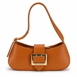 ANGEL POLO Cognac Tan Shoulder Bag with Gold Buckle Accent