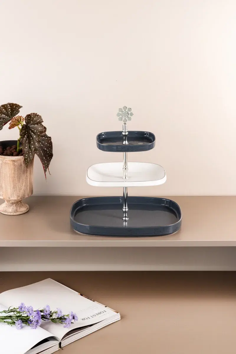 Otantik 3 Layer Stand From Mirral Dark Blue + Silver MS Department Store Oman