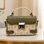 SAT FAT Top-Handle Satchel with Olive Green Flap & Studded Accents