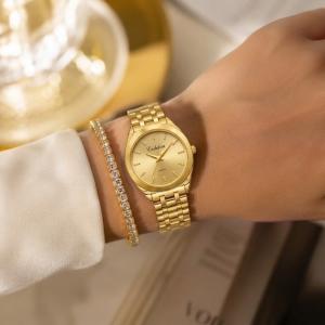 Ceshdun Elegant Gold-Tone Women’S Round Wristwatch & Crystal Bracelet Gift Set With Champagne Dial MS Department Store Oman