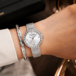 Ceshdun Silver-Tone Women’S Round Wristwatch & Bracelet Set With Champagne Dial & Textured Strap MS Department Store Oman