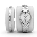 Ceshdun Silver-Tone Women’S Round Wristwatch & Bracelet Set With White Dial & Crystal Markers MS Department Store Oman