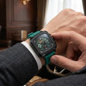 Men Brass Dial & Straps Analogue Multi Function Watch With Green Strap MS Department Store Oman