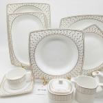 Blumen Imperial Gold Lace 110-Piece Bone China Dinner Set – Soft Square Edition Ms Department Store Oman
