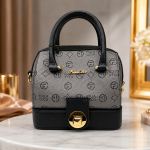 SAT FAT Grey Monogram Dome Satchel with Black Trim & Gold Hardware