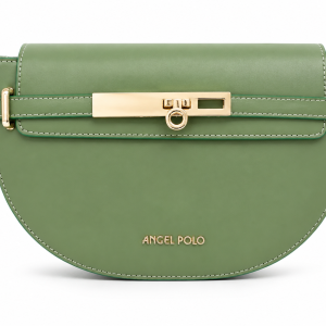 ANGEL POLO Olive Green Half-Moon Crossbody Bag with Gold Bar Lock