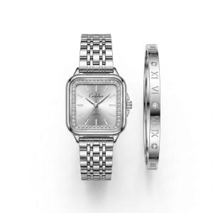 Ceshdun Women’S Silver Square Quartz Watch Set With Crystal Bezel & Roman Numeral Bracelet MS Department Store Oman